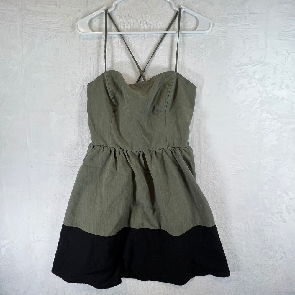 Blue Rain Fit & Flare Dress Women Size Large Green Black Strappy Sweetheart